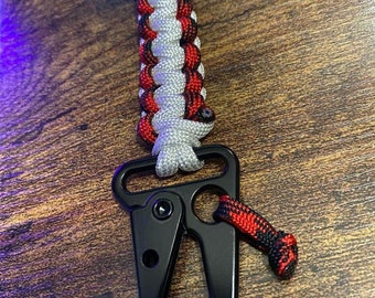 Paracord Keychain with Sling Carabiner - White + Red Camo - EDC Keychain - Handmade