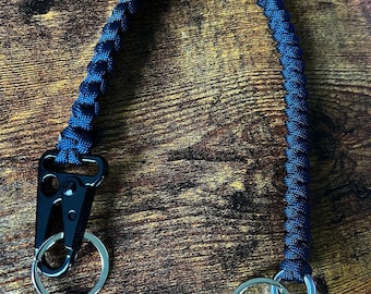 Paracord Lanyard - Wallet Chain w/ Shackle + Sling Carabiner - Handmade - Midnight Blue - 12in - Veteran Crafted!