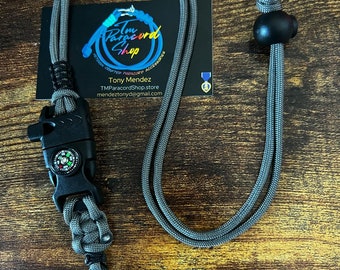 Paracord Neck Lanyard w/ Multi-Functional Survival Buckle - Quick Release - Dark Gray - ID Badge Holder - Choose Your Color!