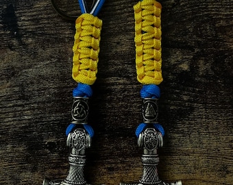 Paracord Rune Keychain w/ Bronze Thor's Hammer - Paracord Keychain - Mjolnir Keychain - Choose Your Color(s)