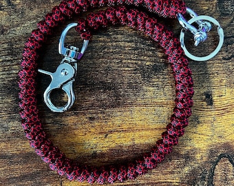 Paracord Snake Knot Wallet Chain with Trigger Snap and Shackle - Red and Black Plaid - 20in - Handmade