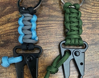 Paracord Keychain w/ Sling Carabiner - EDC Keychain - Available in Light Blue + Gray and Green