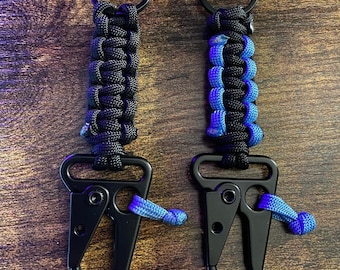 Paracord Keychain with Sling Carabiner - Bundle - US Army Infantry Themed - Military Keychain - Infantry Blue - Handmade