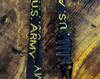 Repurposed Paracord US Army Lanyard w/ Sling Carabiner