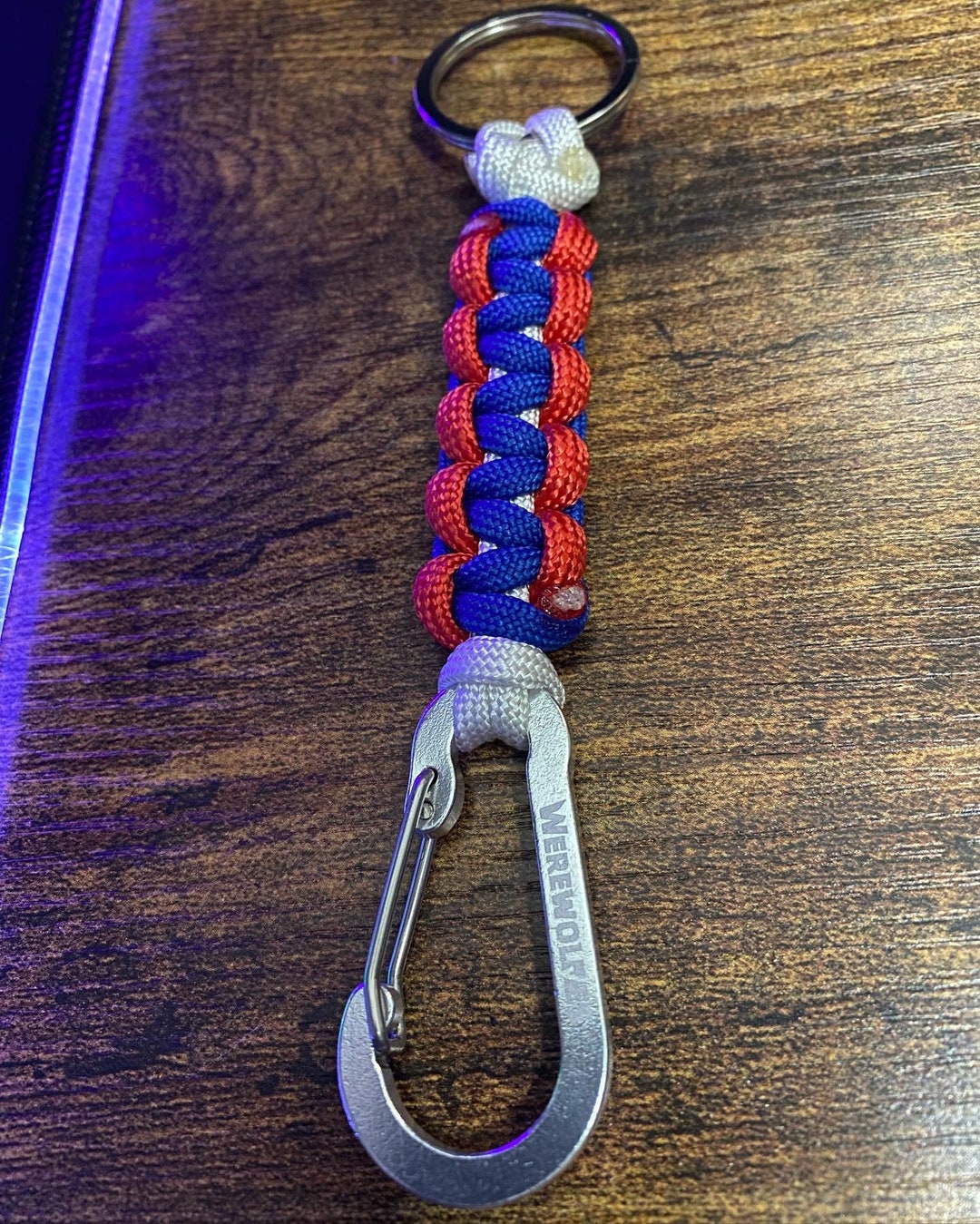 Paracord Carabiner Keychain Red, White, and Blue USA American Etsy