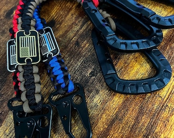 Paracord Wallet Chain w/ American Flag + Carabiner - Paracord Lanyard - Various Colors - Patriotic - Thin Blue Line - Thin Red Line - 12in
