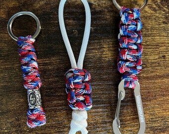 Paracord Carabiner Keychain + Paracord Accessories - Bundle - USA themed - Independence Day - Handmade - Veteran Owned