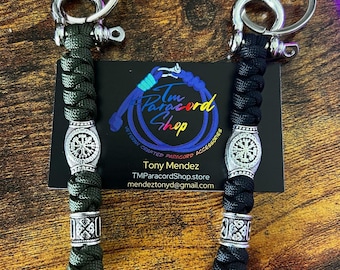 Paracord Snake Knot Keychain w/ Viking Runes + Shackle - Handmade - Choose your color!