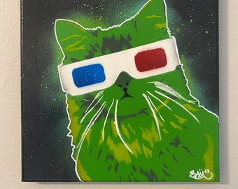 Cool Cats - Abstract Spray Paint Art - Cat in 3D Glasses