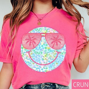 Beach Smiley Face Shirt - Sunglasses Summer Shirt - Happy Face Shirt - Leopard Smiley Face Shirt - Positive Vibes T-Shirt - Comfort Colors