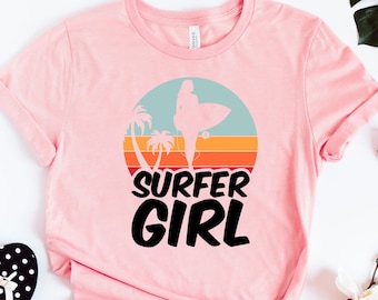 Surfing Girl T-Shirt, Retro Surfer Shirts For Women, Women Surfer Tee, Vintage Retro Surfing Shirt, Women Surfing Outfit, Gift For Her