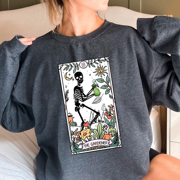 Gardener Skeleton Shirt - Plant Lover Tarot Card T-shirt - Garden Lover Gift - Plant Lady Shirt - Mom Gardening Shirt
