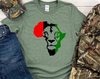 Africa Map Shirts, Lion Face T-Shirt, BLM Tee, Juneteenth Gift, Black Culture Shirt, African American Outfit, Black Every Month Tshirt