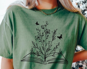 Book Lover Shirt, Flower Books Shirts, Gift for Book Lover, Reading Tshirt, Floral Book Tee, Bookish Gifts, Reading Shirt, Gifts for Readers