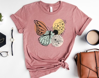 Butterfly Shirt, Monarch Butterfly T-Shirt, Floral Butterfly Shirts, Spring Outfit, Mama Tees, Gift For Her, Animal Tshirt, Nature Tee