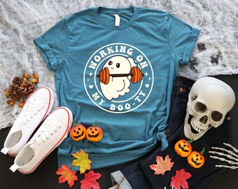 Halloween Ghost Gym Shirt, Working On My Booty, Funny Gym Shirt, Workout Shirts, Ghost Shirt, Fitness Motivational T-Shirts, Halloween Gifts