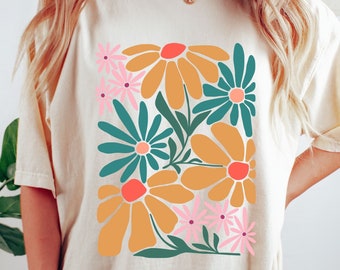 Colorful Retro Flowers Tee, Groovy Floral Tee, Perfect Spring Tee, Colorful Summer Tee, Flowers Shirt, Comfort Colors Tee, For Flower Lovers