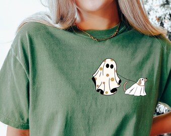 Comfort Colors® Сute Ghost Dog Shirt, Dog Lovers Halloween Gift, Halloween Dog Shirt, Spooky Season, Women Halloween Shirt, Fall Graphic Tee