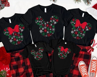 Mickey & Minnie Head Shirt, Christmas Couple Sweatshirt, Christmas Gift, Snowmen, Snowflake, Santa Hat, Reindeer, Magical Castle T-Shirt