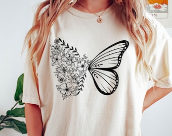 Comfort Colors Floral Butterfly Shirt, Cute Butterfly Tshirt, Butterfly Shirts, Butterfly Lover Gift, Boho Butterfly Tee, Mothers Day Gift
