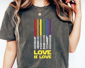 Love Is Love Shirt - LGBT LightsaberS Shirt - Rainbow Flag Shirt - Pride Month Shirt - LGBT Pride Gifts - Mens Love is Love Shirt