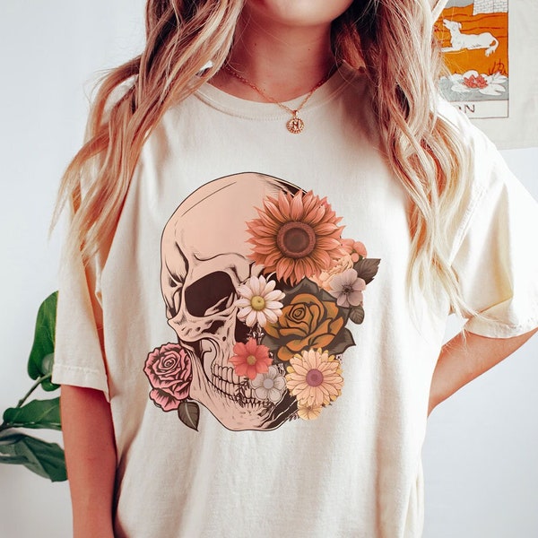 Floral Skull Shirt - Skull Shirt For Women - Rose Skeleton Shirt - Wildflower Skull Shirt - Gift For Her - Botanical Skull T-Shirt