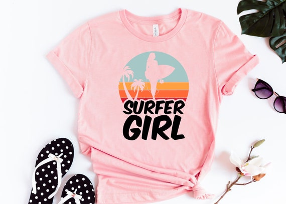 Surfing Girl T-Shirt, Retro Surfer Shirts For Women, Women Surfer Tee, Vintage Retro Surfing Shirt, Women Surfing Outfit, Gift For Her