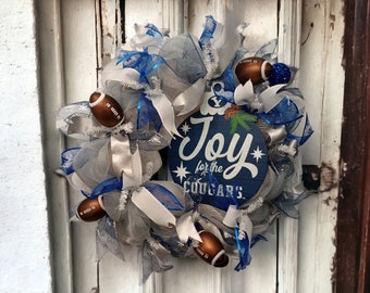 BYU football wreath, Christmas wreath, Sports wreath, BYU wreath, Front door Christmas wreath, Holiday wreath, Football wreath, Xmas wreath