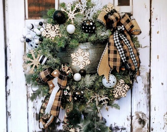 Front door wreath, Christmas wreath, Rustic wreath, Southern charm, Winter wreath, Crazyaboutwreaths, Evergreen wreath, Perfect gift, sled