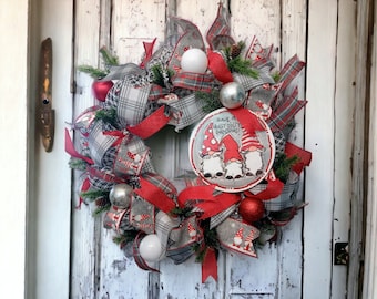 Ready to Ship, Holiday wreath, Winter wreath, Gnome wreath, Front door Christmas wreath, Crazyaboutwreaths1, Christmas, Christmas decor