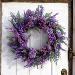 Lavender wreath, perfect Mother&#39;s day gift, Purple wreath, outdoor or interior wreath, Mothers Day Grapevine wreath, Spring or Summer wreath