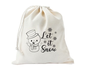 Let it Snow-Christmas favor bag , Snowflake Favor Bag , Let It Snow Cotton Canvas Holiday Party Favor Bags , Gift bag , Holiday Treat Bag