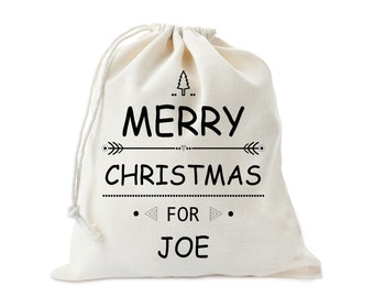 Merry Christmas Bag - Custom Name Bag - Cotton bags - Favor bag - Party bags - Customized Cotton Bags - New Year Gifts - Christmas Gift Bags