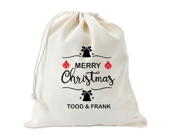 Favor Bags   Merry Christmas Bags   Cotton Canvas Holiday Party Favor  Bags   Jingle Bells Xmas Favor  Bag  Personalized Gift Custom Name