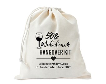 50 Geburtstag Kater Kit, Fabelhaftes 50 Geburtstag Partygeschenk, personalisierte Partytaschen, Geburtstagstasche, Baumwolltasche, Hangover Kit