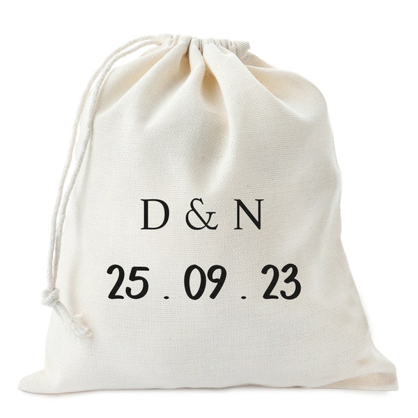 Personalized Couple's Initials and Date Cotton Canvas Wedding Party Favor Bags, Cookie Bag, Personalized Wedding Favor Bags, Custom Muslin