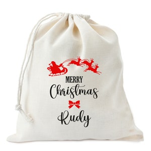 Merry Christmas Favor Bags, Santa Sleigh, Christmas Gift, Holiday Favor Bag, Xmas Present, Party Bags, Cookie-Candy, Treat Bag