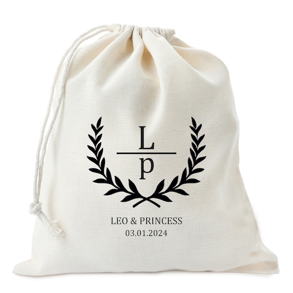 Wedding Welcome Favor Bags, Custom Muslin Cotton Bags, Personalized Favor Bags Large Initials, Wedding Guest Favors,  Cookie Bags