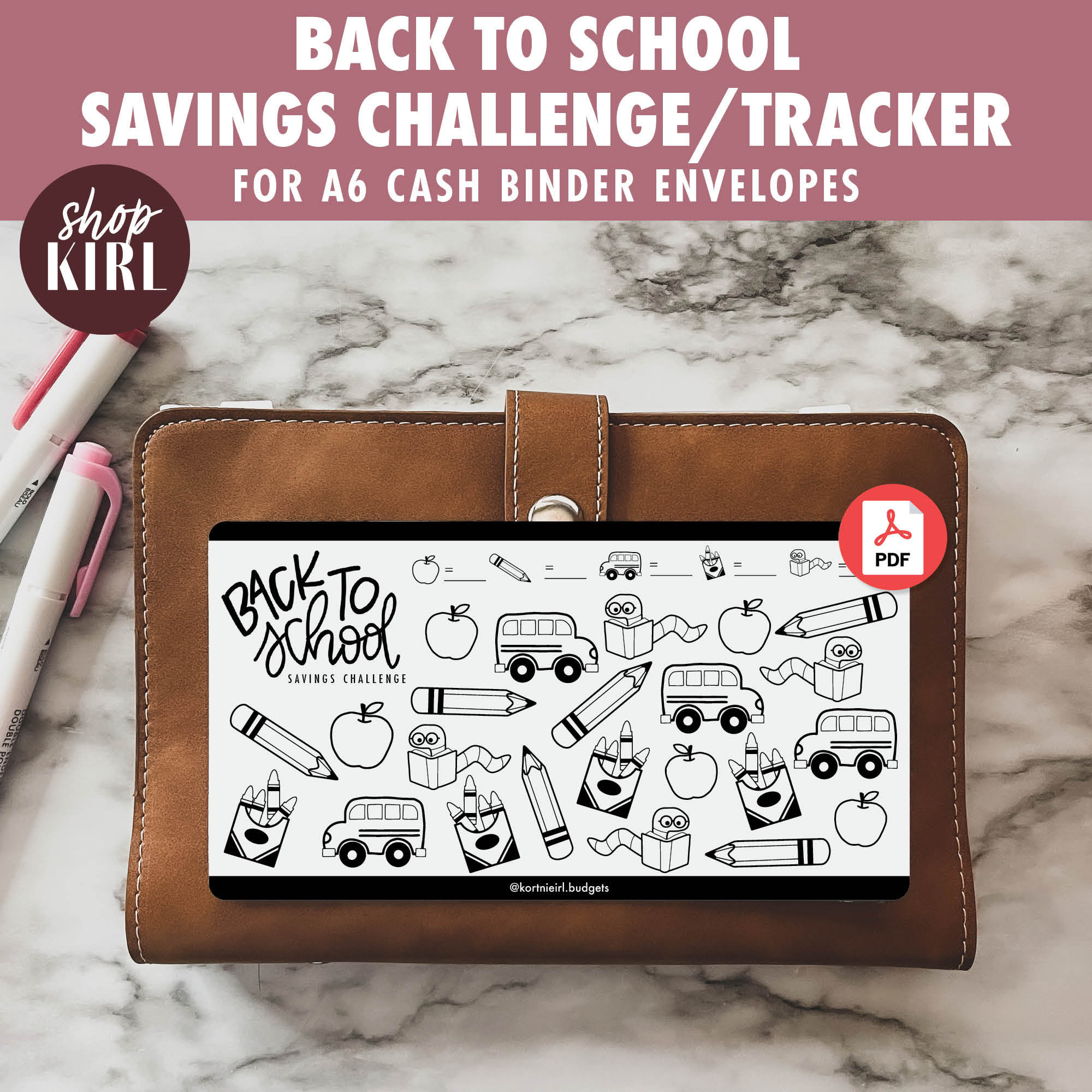 Back to School Savings Challenge Printable Savings Tracker A6 Cash