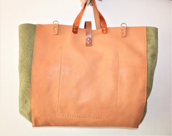 Handmade Green and Brown Calf Leather Bag