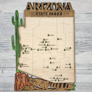 Arizona State Park Travel Map, State Parks Marker, Personalized State Parks Map, Hiker, Travelers Map, Bucket List