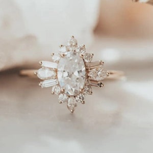 Oval Cut Diamond Engagement Ring Oval Starburst Wedding Ring Rose Gold Finish Anniversary Ring Halo Bridal Engagement Ring Oval Promise Ring
