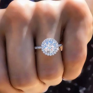 2.00 Carat Halo Engagement Ring / Round Cut Moissanite Ring / Anniversary Ring / Halo Bridal Ring/ Anniversary RIng / Free Shipping USA