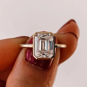 2.50 Carat Emerald Cut Diamond Engagement Ring, Bezel Set Ring, Solitaire Ring, Wedding Ring, Emerald Cut Ring, Rose Gold Finish Ring