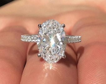 Anillo de compromiso de moissanita ovalada de 3 quilates, anillo de diamante de corte ovalado, anillo solitario ovalado de aniversario para mujer, anillo de boda de corte ovalado, anillo de promesa ovalado