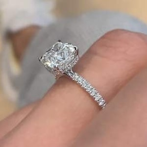 2 CT Cushion Cut Diamond Engagement Ring/ Diamond Ring/ Hidden Halo Solitaire Engagement Ring / Bridal Wedding Ring / Anniversary Ring