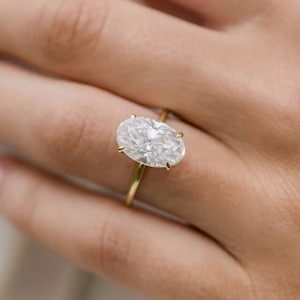 Oval Cut Diamond Ring/3 Carat Solitaire Vintage Engagement Ring/Oval Solitaire Diamond Wedding Ring/Minmalist Ring/Art Deco Ring