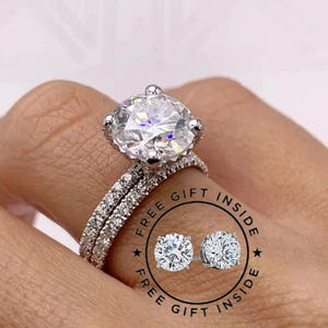 2.00 CT Round Cut Moissanite Engagement Ring Diamond Wedding Ring Set Brilliant Engagement Ring Dainty Ring Set For Women Wedding Bridal Set