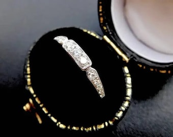 Anello nuziale Art Déco con diamanti, anello eternity con diamanti, anello vintage con diamanti, anello impilabile, anello antico, anello delicato
