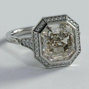3.20 Carat Asscher Cut Diamond Ring, Art Deco Engagement Ring, Bezel Diamond Ring, Anniversary Ring, Halo Vintage Ring, Asscher Cut Ring